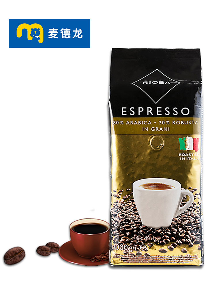 意大利进口 麦德龙 RIOBA 瑞吧 阿拉比卡铂金装咖啡豆 1kg 聚划算双重优惠折后￥74包邮包税